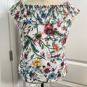 Zara Trafaluc Floral Vine Smock Neck Top